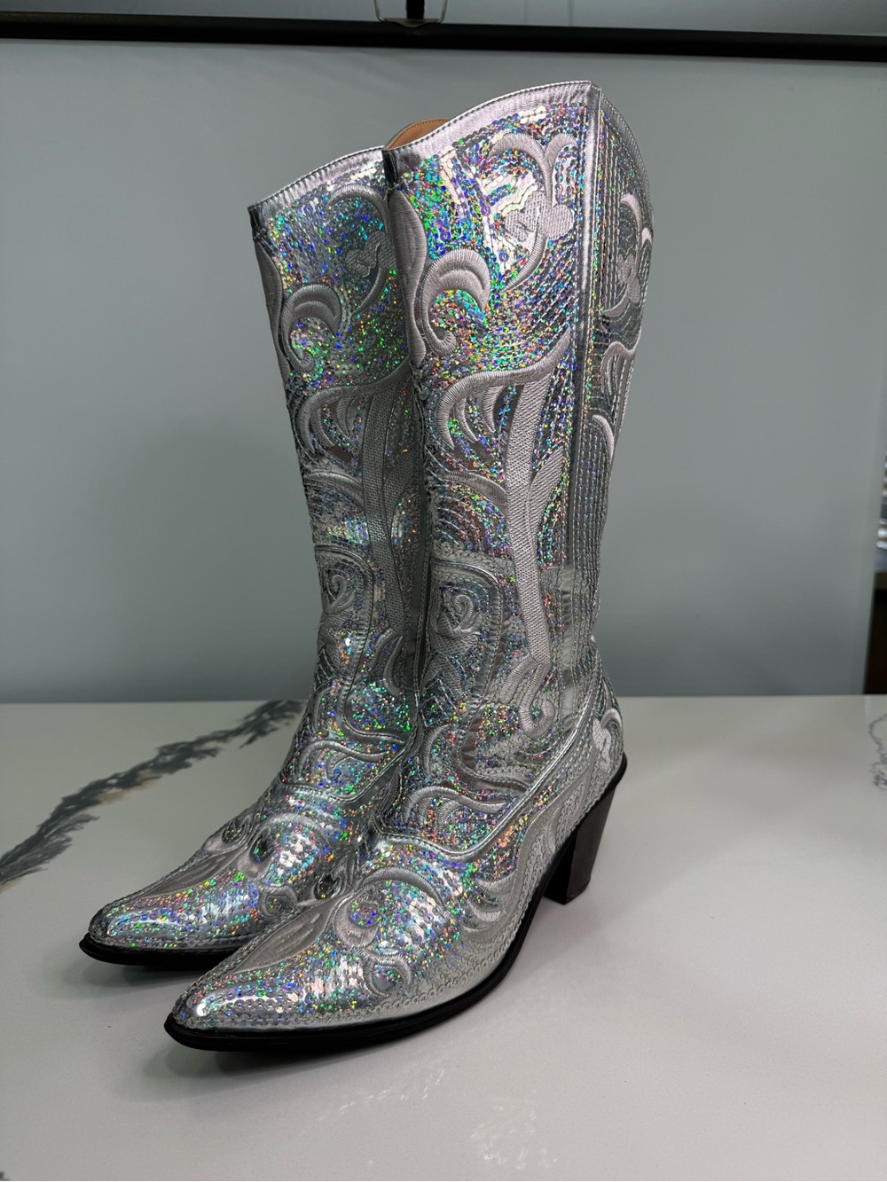 Helen’s Heart Silver Blingy Sequins Cowboy Boots Size 10